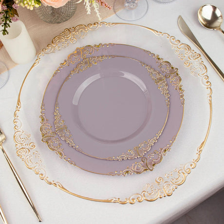 10 Round Plastic Salad Dinner Plates with Embossed Baroque Rim - Disposable Tableware