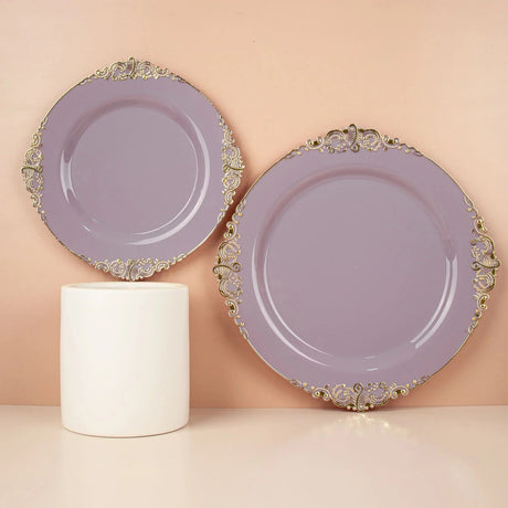 10 Round Plastic Salad Dinner Plates with Embossed Baroque Rim - Disposable Tableware