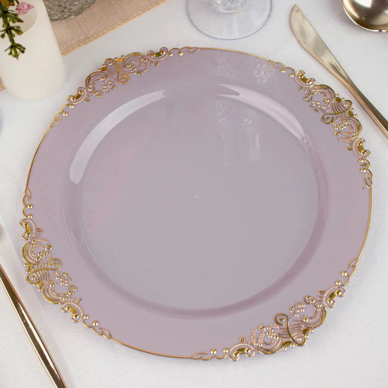 10 Round Plastic Salad Dinner Plates with Embossed Baroque Rim - Disposable Tableware