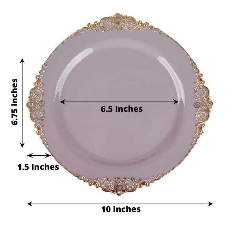 10 Round Plastic Salad Dinner Plates with Embossed Baroque Rim - Disposable Tableware