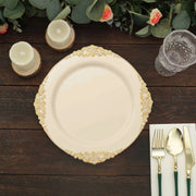 10 Round Plastic Salad Dinner Plates with Embossed Baroque Rim - Disposable Tableware