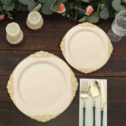 10 Round Plastic Salad Dinner Plates with Embossed Baroque Rim - Disposable Tableware
