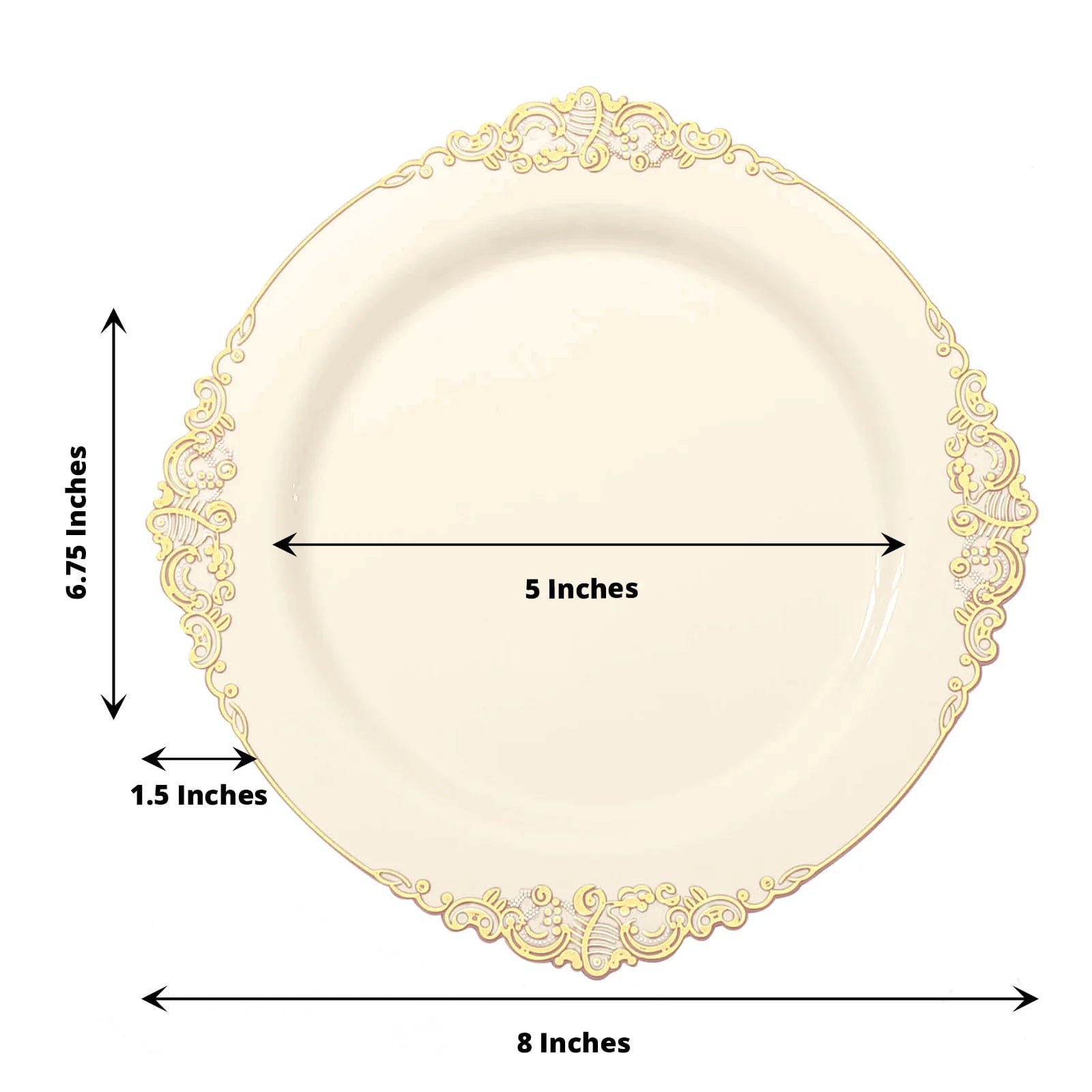 10 Round Plastic Salad Dinner Plates with Embossed Baroque Rim - Disposable Tableware