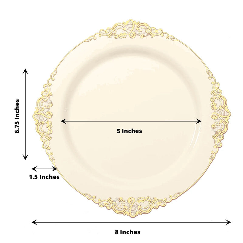 10 Round Plastic Salad Dinner Plates with Embossed Baroque Rim - Disposable Tableware