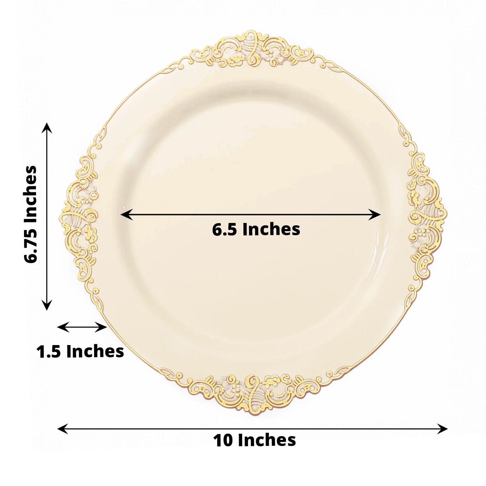 10 Round Plastic Salad Dinner Plates with Embossed Baroque Rim - Disposable Tableware