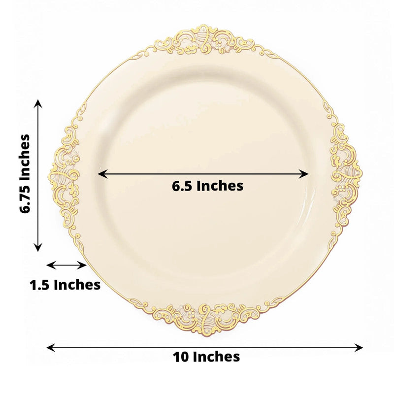 10 Round Plastic Salad Dinner Plates with Embossed Baroque Rim - Disposable Tableware