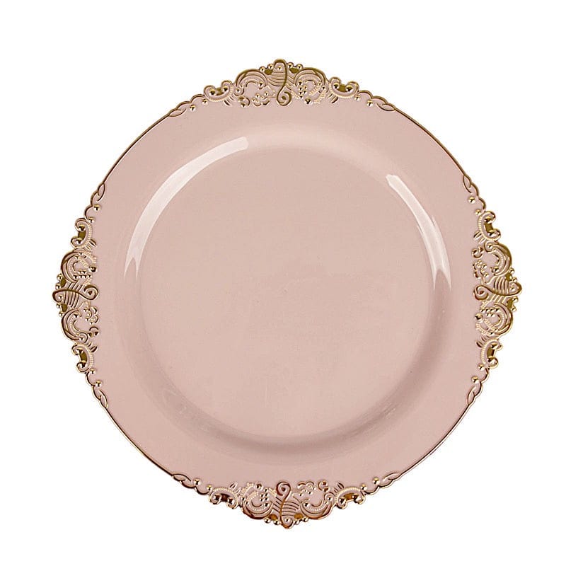 10 Round Plastic Salad Dinner Plates with Embossed Baroque Rim - Disposable Tableware DSP_PLR1310_10_046GD