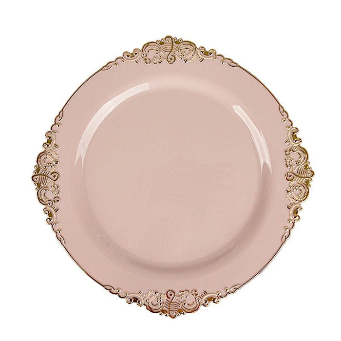 10 Round Plastic Salad Dinner Plates with Embossed Baroque Rim - Disposable Tableware DSP_PLR1310_10_046GD