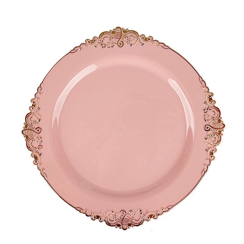 10 Round Plastic Salad Dinner Plates with Embossed Baroque Rim - Disposable Tableware DSP_PLR1310_10_080GD