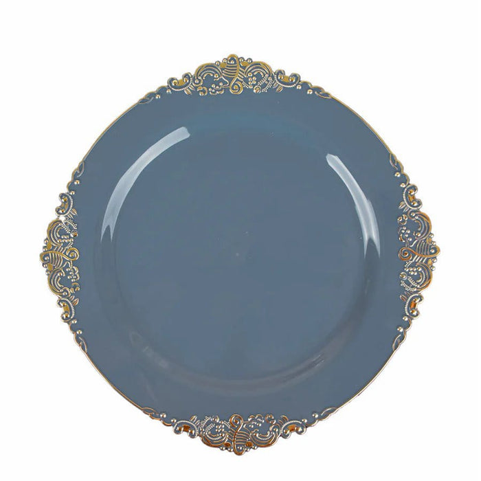 10 Round Plastic Salad Dinner Plates with Embossed Baroque Rim - Disposable Tableware DSP_PLR1310_10_086GD
