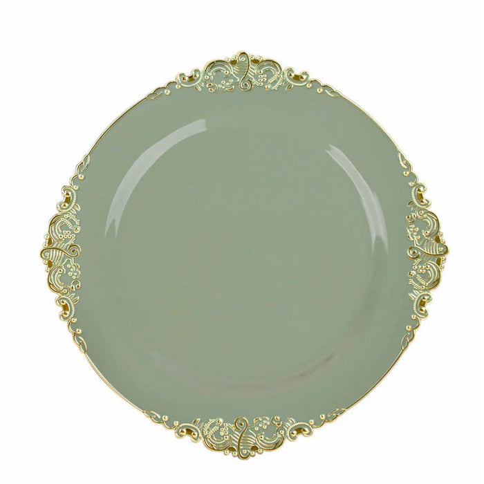 10 Round Plastic Salad Dinner Plates with Embossed Baroque Rim - Disposable Tableware DSP_PLR1310_10_087GD