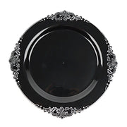 10 Round Plastic Salad Dinner Plates with Embossed Baroque Rim - Disposable Tableware DSP_PLR1310_10_BKSV