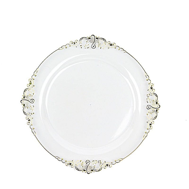10 Round Plastic Salad Dinner Plates with Embossed Baroque Rim - Disposable Tableware DSP_PLR1310_10_CLGD