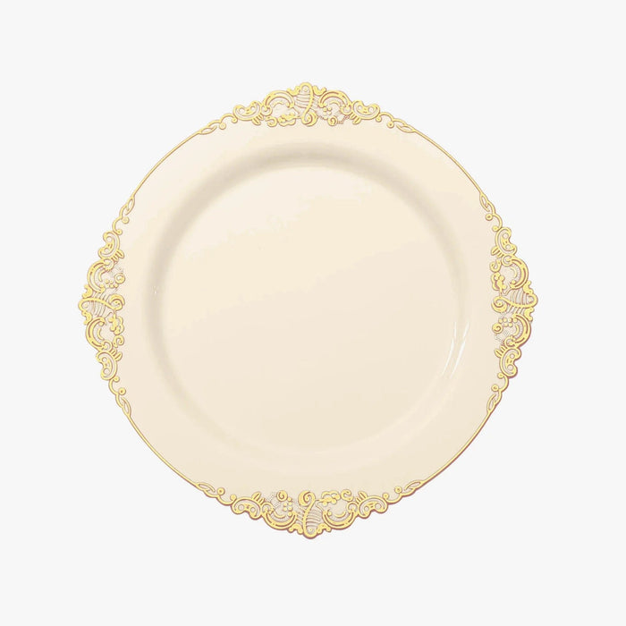 10 Round Plastic Salad Dinner Plates with Embossed Baroque Rim - Disposable Tableware DSP_PLR1310_10_IVRGD