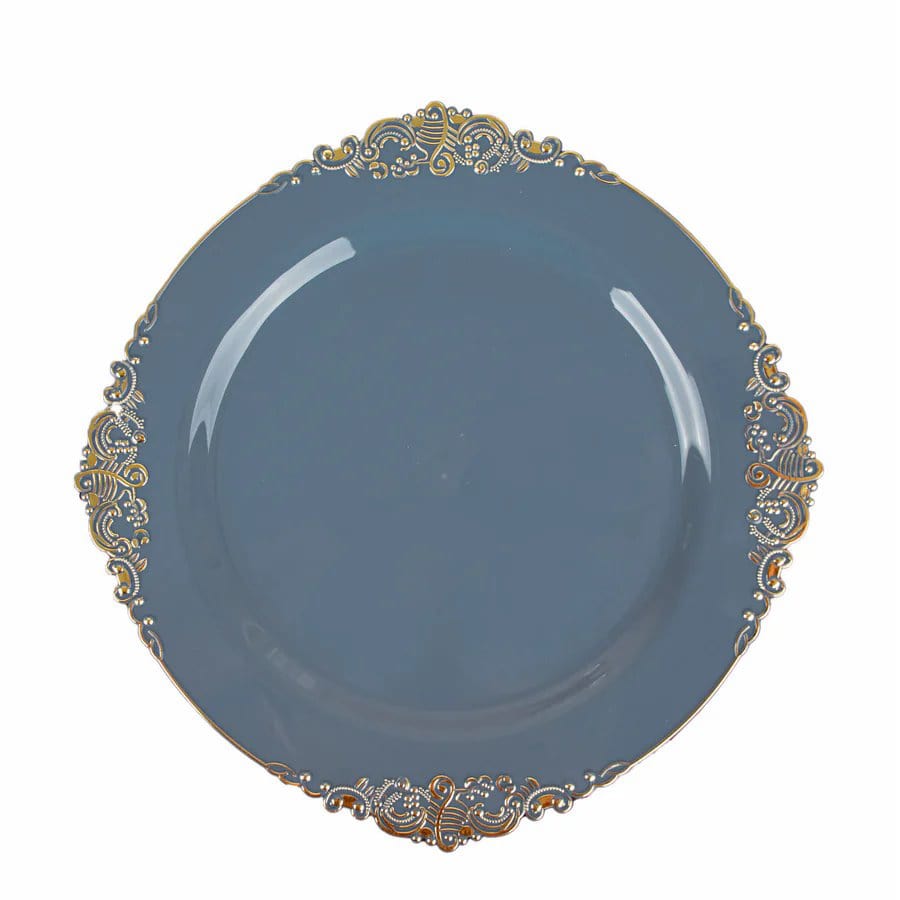10 Round Plastic Salad Dinner Plates with Embossed Baroque Rim - Disposable Tableware DSP_PLR1310_7_086GD