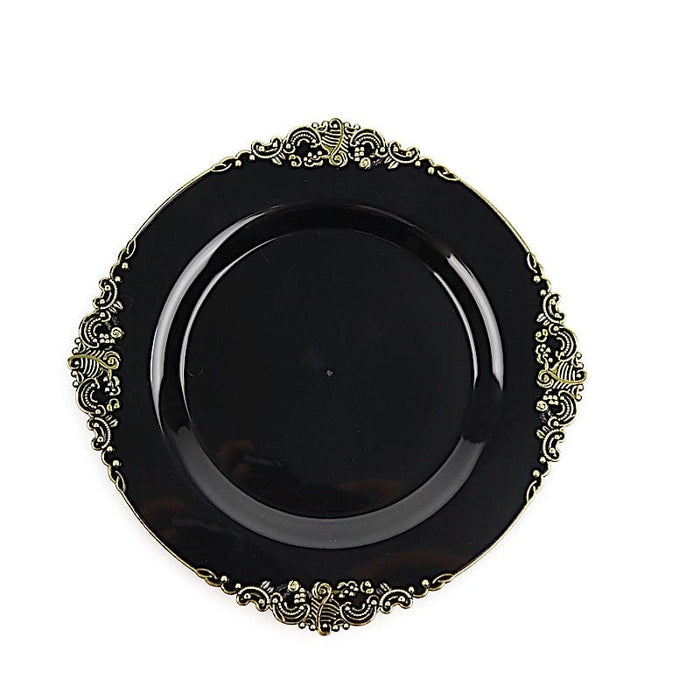 10 Round Plastic Salad Dinner Plates with Embossed Baroque Rim - Disposable Tableware DSP_PLR1310_7_BKGD