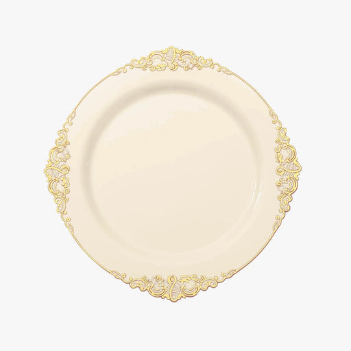 10 Round Plastic Salad Dinner Plates with Embossed Baroque Rim - Disposable Tableware DSP_PLR1310_7_IVRGD