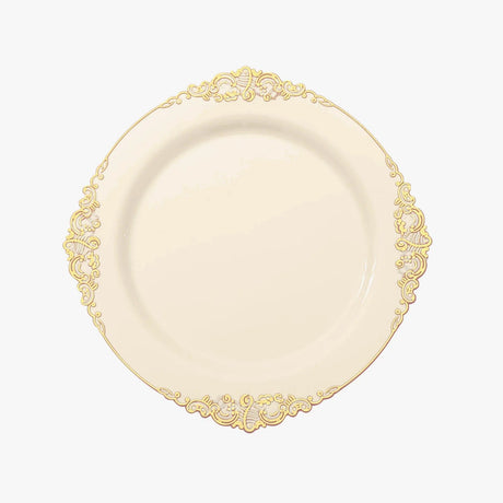 10 Round Plastic Salad Dinner Plates with Embossed Baroque Rim - Disposable Tableware DSP_PLR1310_7_IVRGD