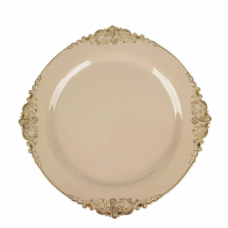 10 Round Plastic Salad Dinner Plates with Embossed Baroque Rim - Disposable Tableware DSP_PLR1310_7_TPGD