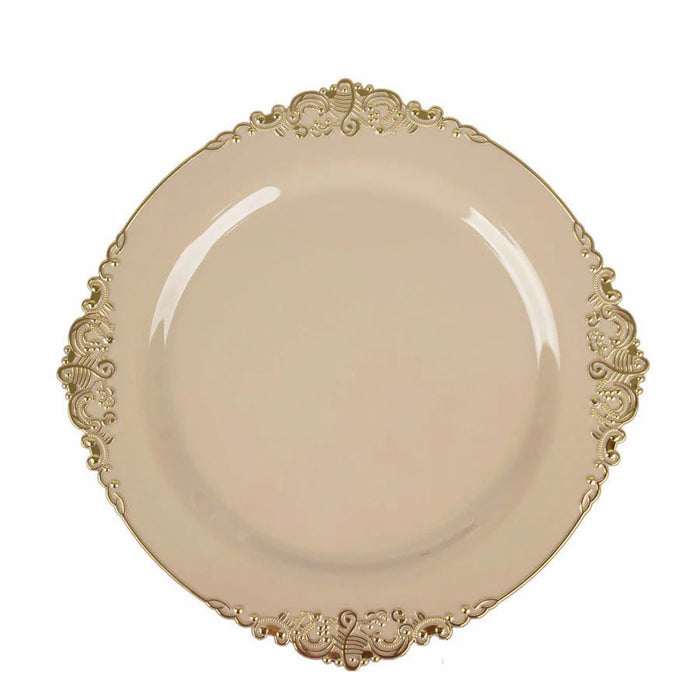 10 Round Plastic Salad Dinner Plates with Embossed Baroque Rim - Disposable Tableware DSP_PLR1310_7_TPGD
