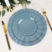 10 Round Plastic Salad Dinner Plates with Gold Wavy Rim - Disposable Tableware