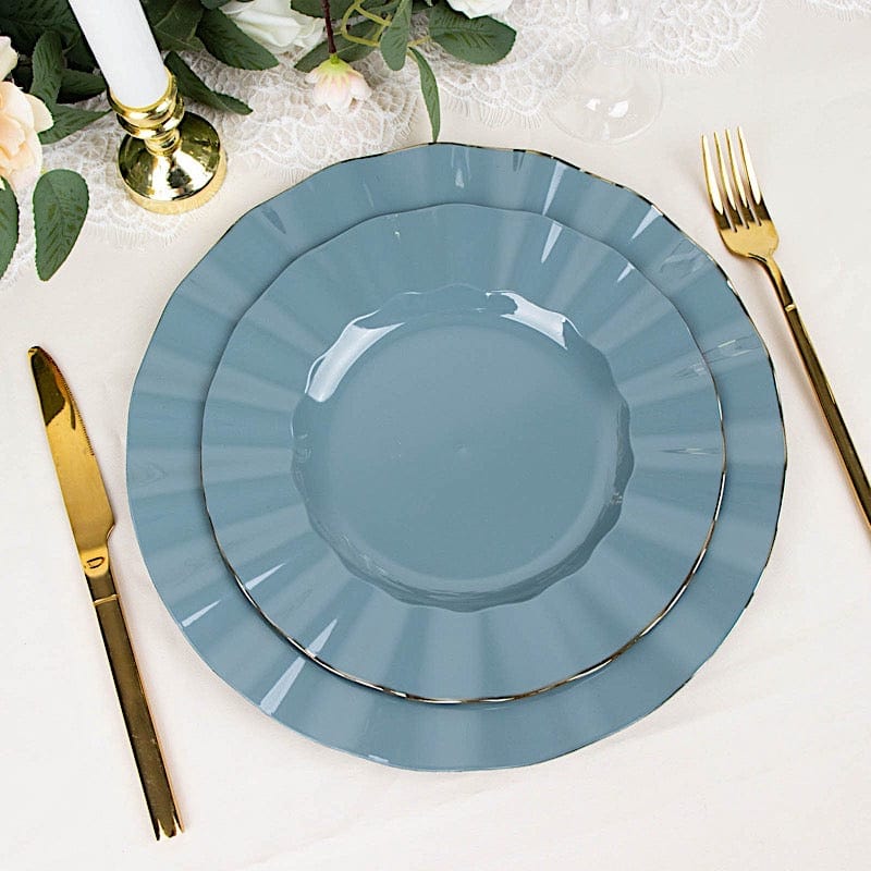 10 Round Plastic Salad Dinner Plates with Gold Wavy Rim - Disposable Tableware