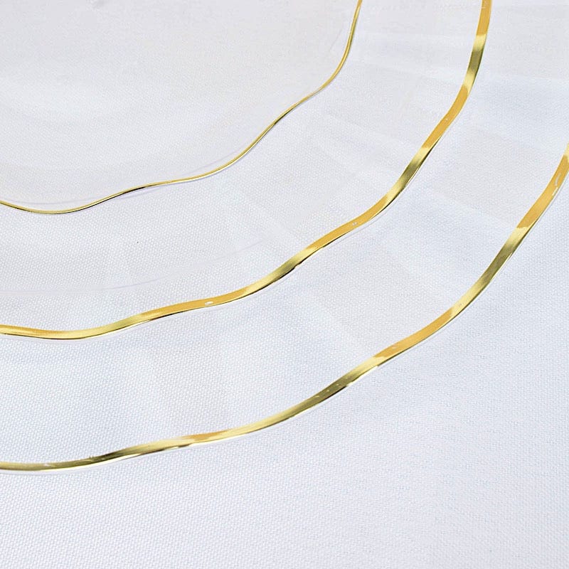 10 Round Plastic Salad Dinner Plates with Gold Wavy Rim - Disposable Tableware