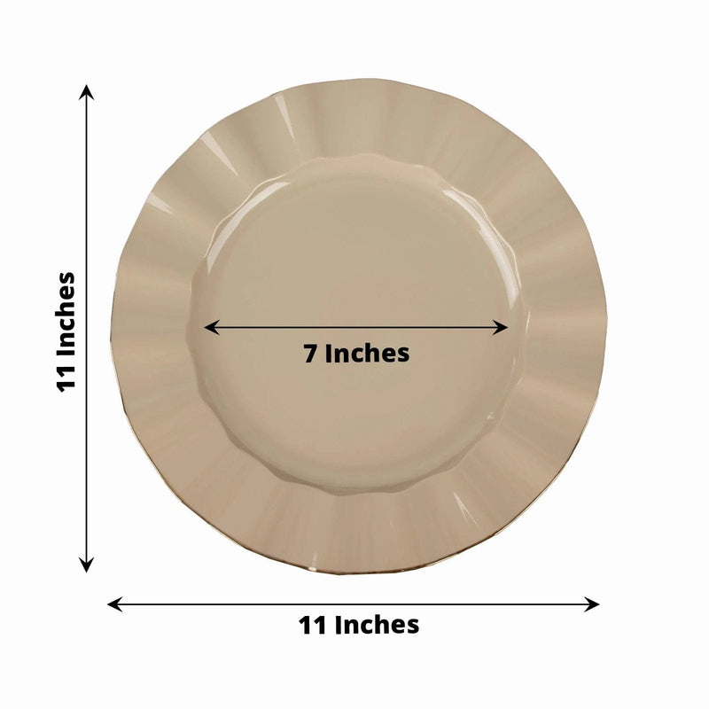 10 Round Plastic Salad Dinner Plates with Gold Wavy Rim - Disposable Tableware