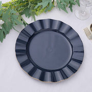 10 Round Plastic Salad Dinner Plates with Gold Wavy Rim - Disposable Tableware