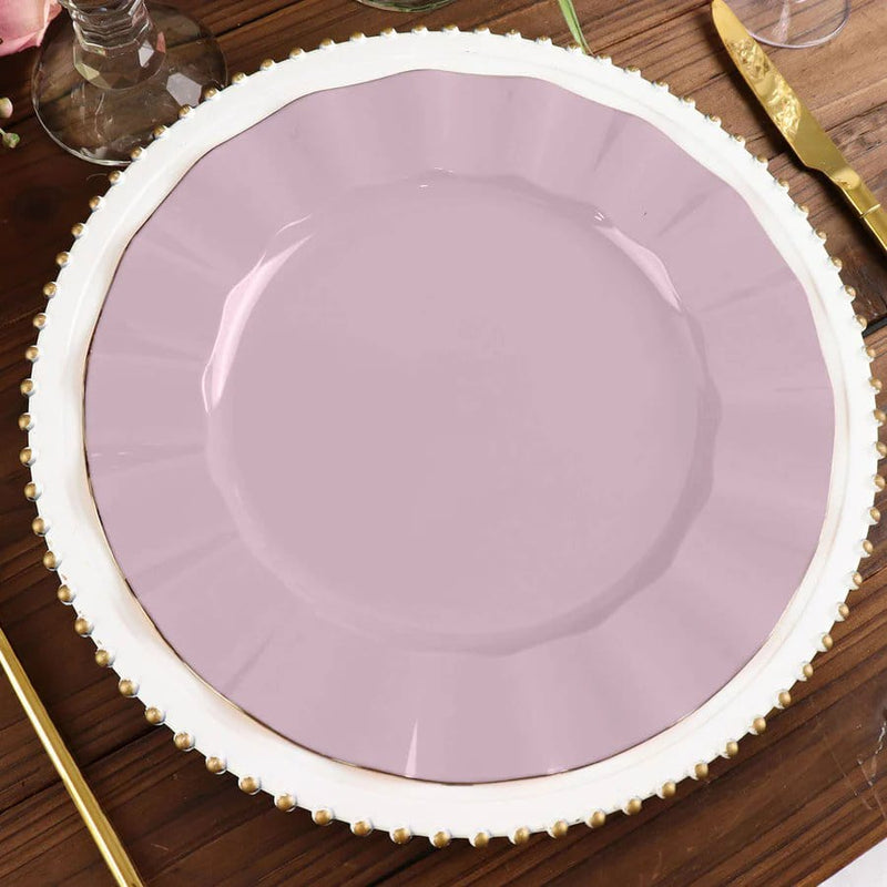 10 Round Plastic Salad Dinner Plates with Gold Wavy Rim - Disposable Tableware