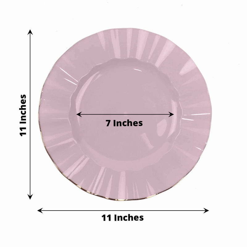 10 Round Plastic Salad Dinner Plates with Gold Wavy Rim - Disposable Tableware