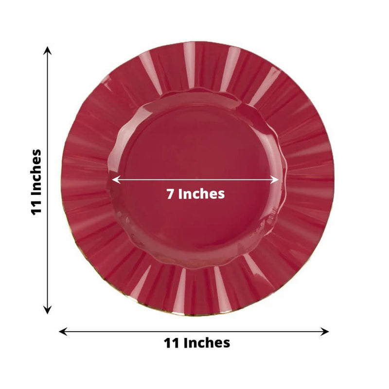 10 Round Plastic Salad Dinner Plates with Gold Wavy Rim - Disposable Tableware