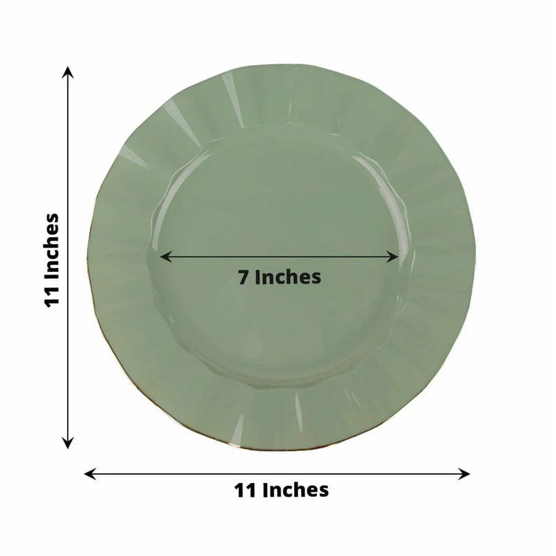 10 Round Plastic Salad Dinner Plates with Gold Wavy Rim - Disposable Tableware