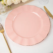 10 Round Plastic Salad Dinner Plates with Gold Wavy Rim - Disposable Tableware