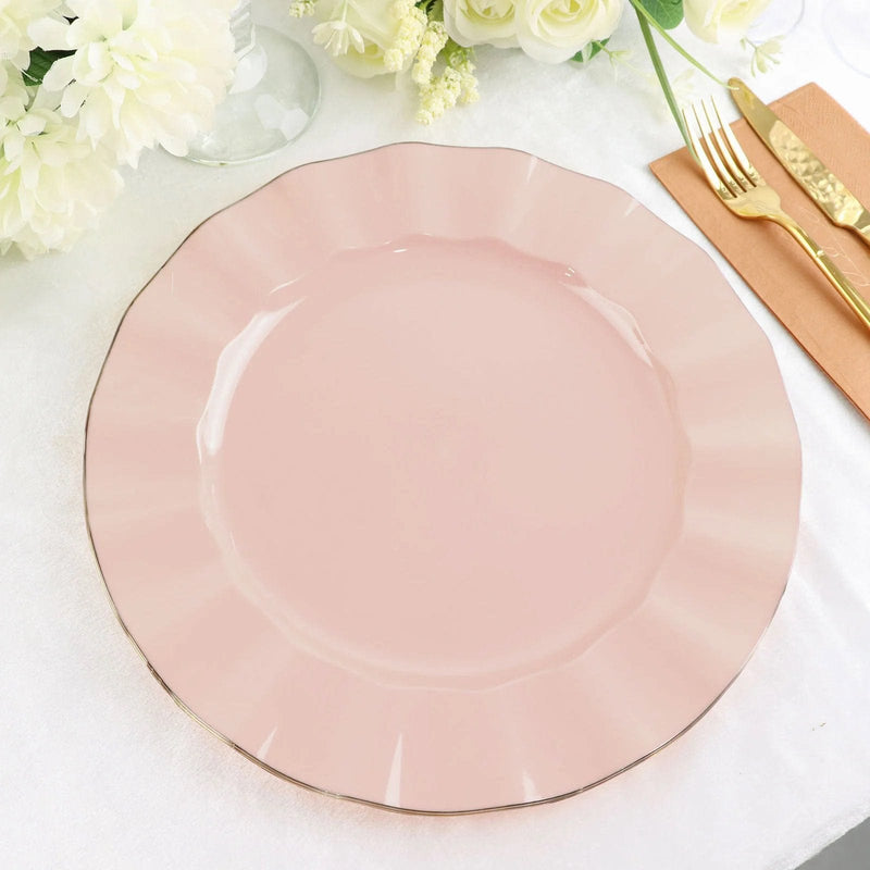 10 Round Plastic Salad Dinner Plates with Gold Wavy Rim - Disposable Tableware