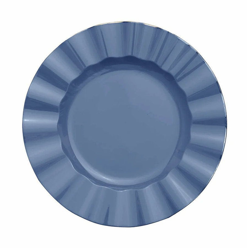 10 Round Plastic Salad Dinner Plates with Gold Wavy Rim - Disposable Tableware