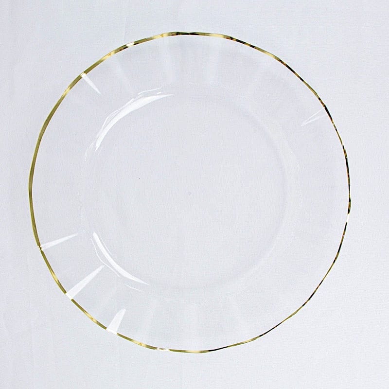 10 Round Plastic Salad Dinner Plates with Gold Wavy Rim - Disposable Tableware DSP_PLR0016_11_CLGD