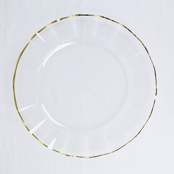 10 Round Plastic Salad Dinner Plates with Gold Wavy Rim - Disposable Tableware DSP_PLR0016_11_CLGD