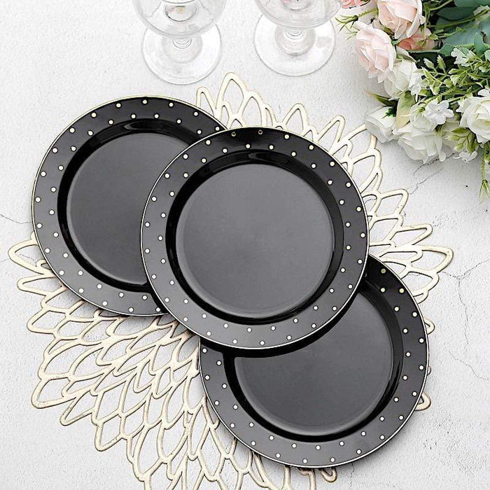 10 Round Plastic Salad Plates with Dotted Rim - Disposable Tableware