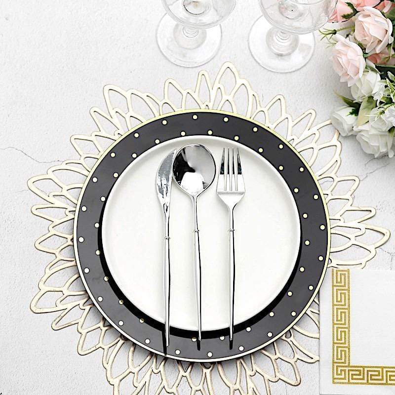 10 Round Plastic Salad Plates with Dotted Rim - Disposable Tableware