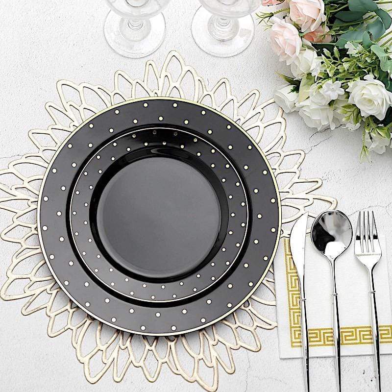 10 Round Plastic Salad Plates with Dotted Rim - Disposable Tableware