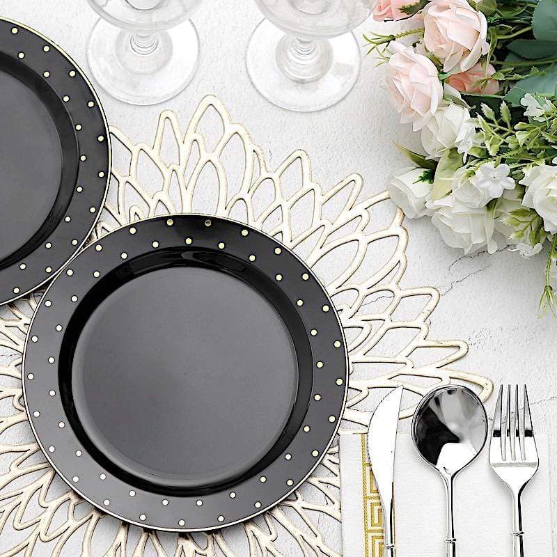 10 Round Plastic Salad Plates with Dotted Rim - Disposable Tableware