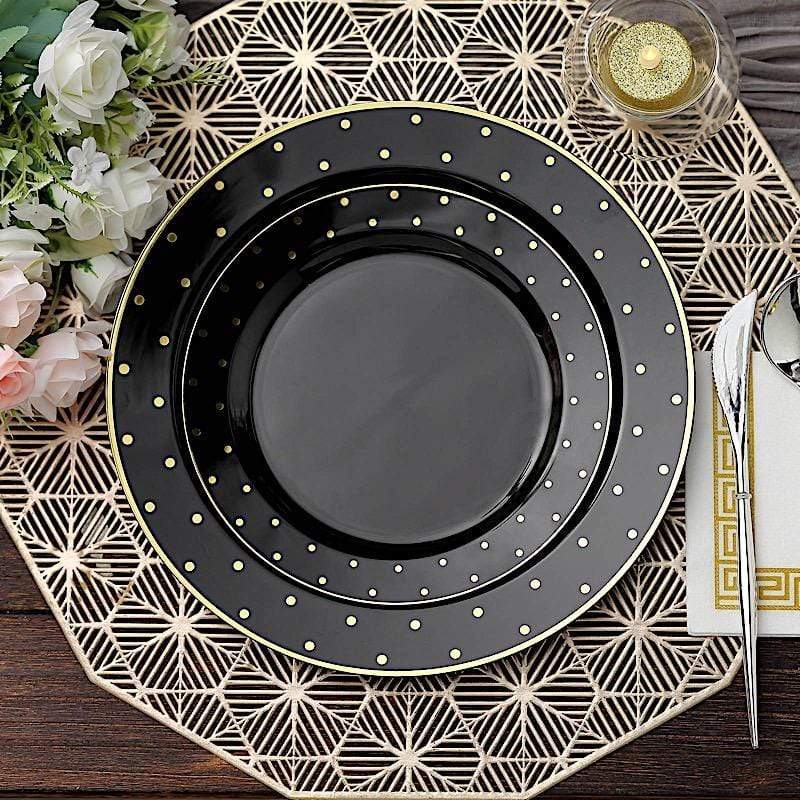 10 Round Plastic Salad Plates with Dotted Rim - Disposable Tableware