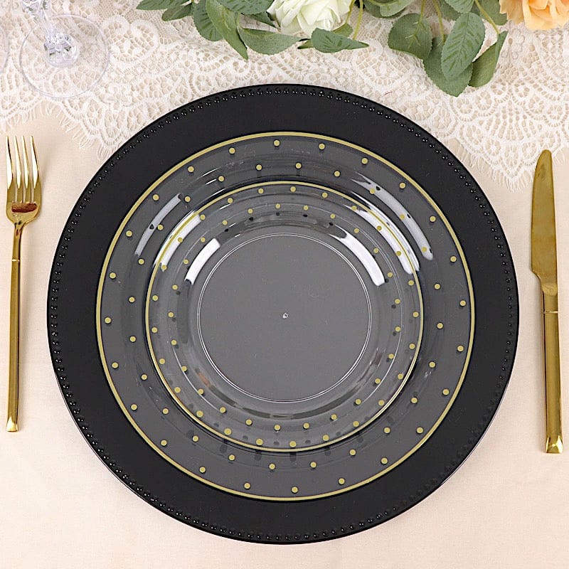 10 Round Plastic Salad Plates with Dotted Rim - Disposable Tableware