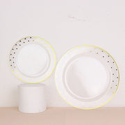10 Round Plastic Salad Plates with Dotted Rim - Disposable Tableware
