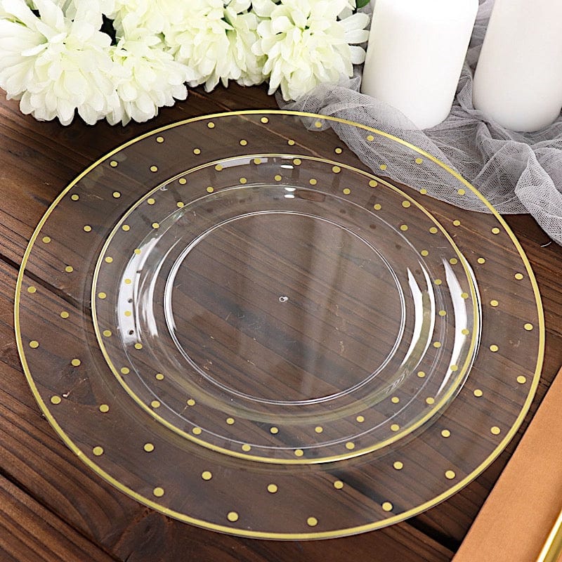 10 Round Plastic Salad Plates with Dotted Rim - Disposable Tableware