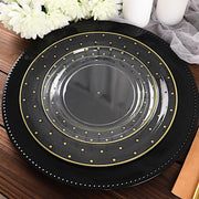 10 Round Plastic Salad Plates with Dotted Rim - Disposable Tableware