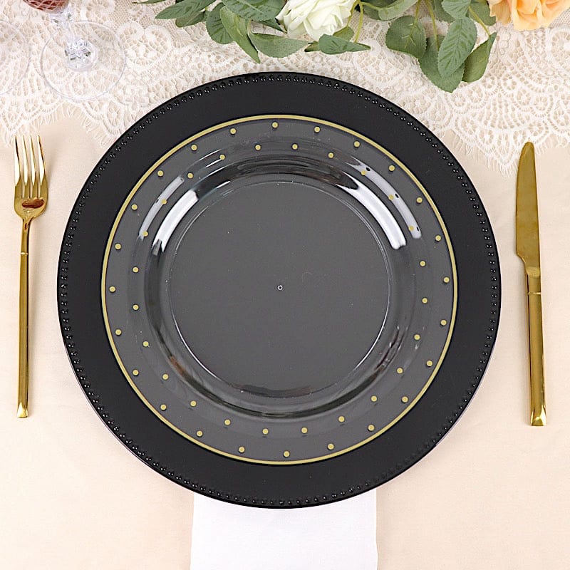 10 Round Plastic Salad Plates with Dotted Rim - Disposable Tableware
