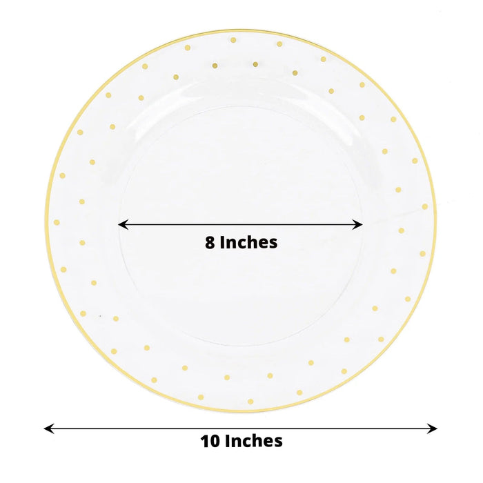 10 Round Plastic Salad Plates with Dotted Rim - Disposable Tableware