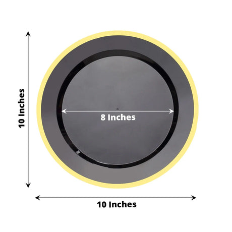 10 Round Plastic Salad Plates with Gold Rim - Disposable Tableware